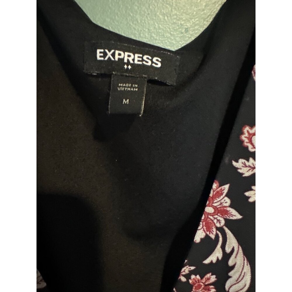 Express Womens M Black Floral Dress Sheer Lined Long Sleeve Boho Cottagecore Y2K - Picture 3 of 8